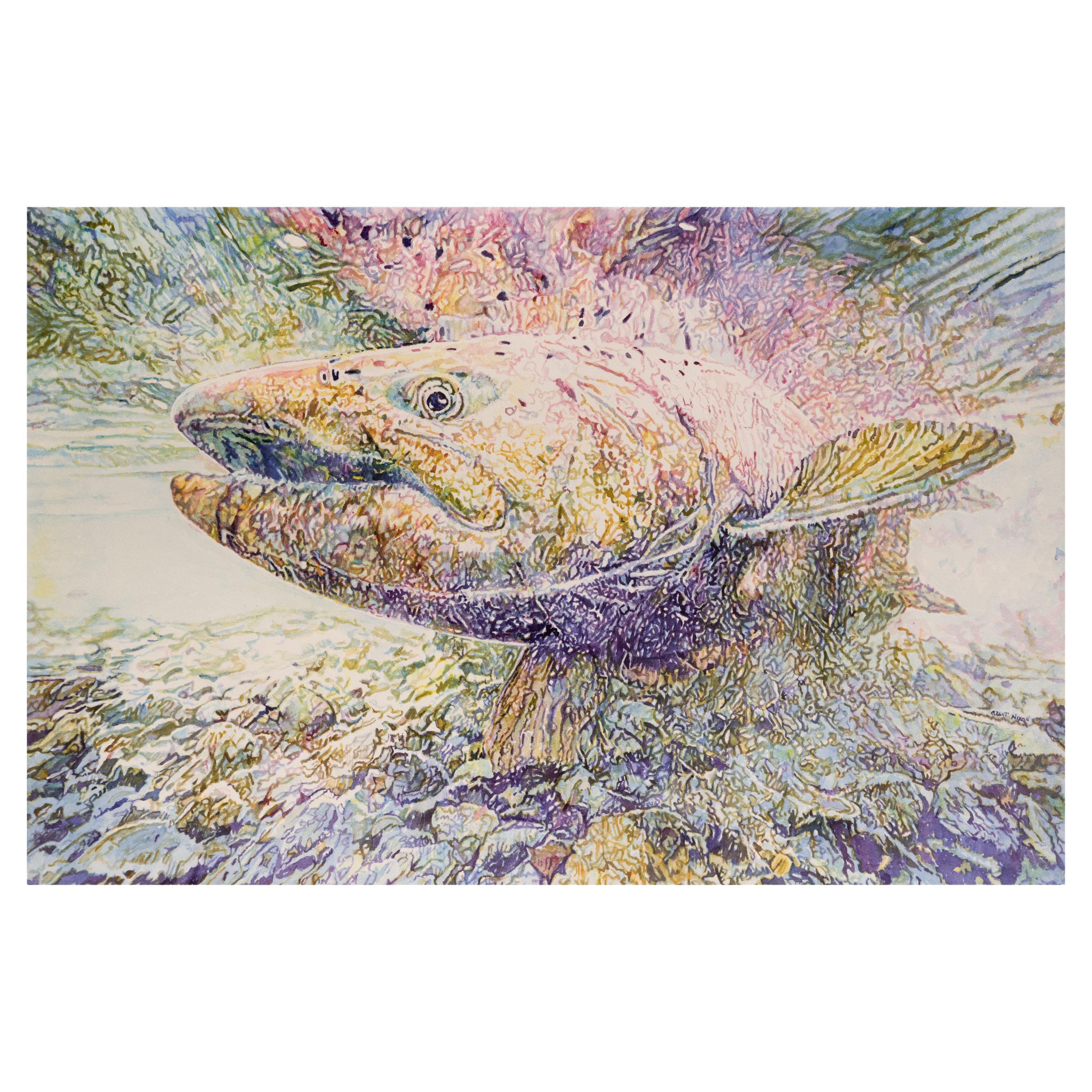 King Salmon - Aquarelle originale de Grant Nixon en vente