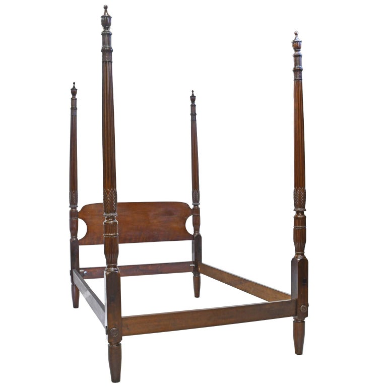 King Size 4Poster Sheraton Bed with Carved Posts, Phyfe School, c