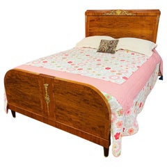 King Size Amboyna & Walnut Wood Art Deco French Bed