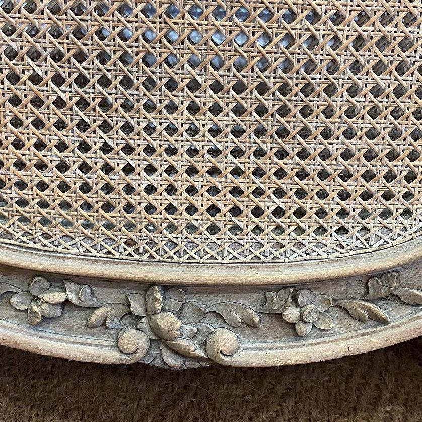 Louis XV King Size (5') French Antique Caned Bed with Carved Wood Frame