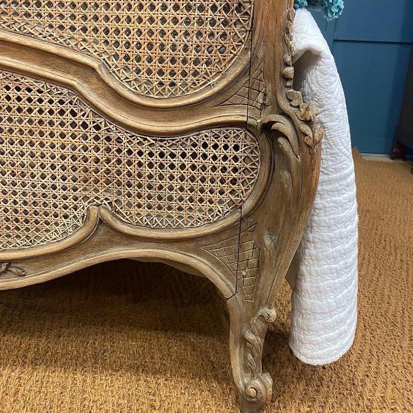 Early 20th Century King Size (5') French Antique Caned Bed with Carved Wood Frame