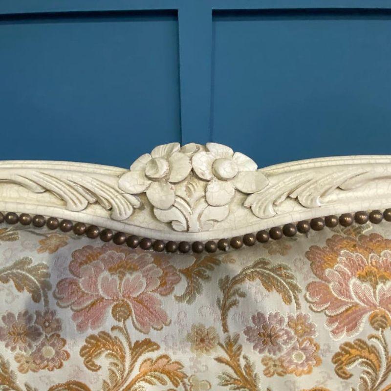 Polished King Size 5' Antique French Upholstered Bed with a Painted Frame Louis XV style