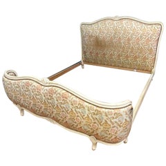 King Size 5' Antique French Upholstered Bed with a Painted Frame Louis XV style