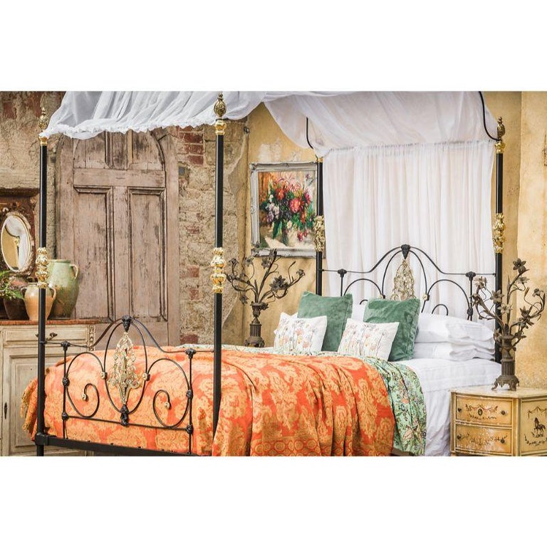 King Size 5' English Cast Iron Antique Four Poster Bed For Sale at 1stDibs