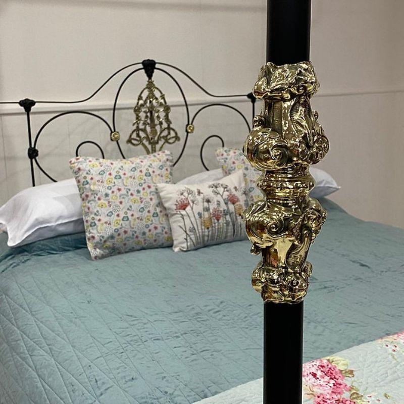 King Size 5' English Cast Iron Antique Four Poster Bed In Good Condition For Sale In Headley, GB