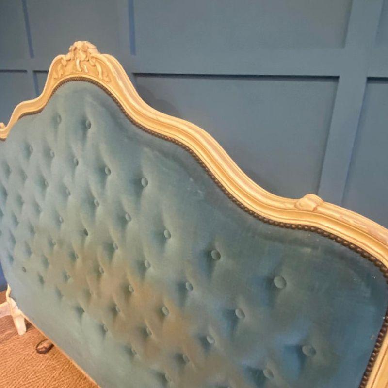 Louis XV French King Size (5') Upholstered Bed with a Pretty Shaped Head Board For Sale