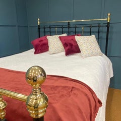 King Size (5') English Victorian Brass & Iron Ring & Spindle Metal Antique Bed