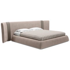 Contemporary King Size Bed in Nabuk Leather