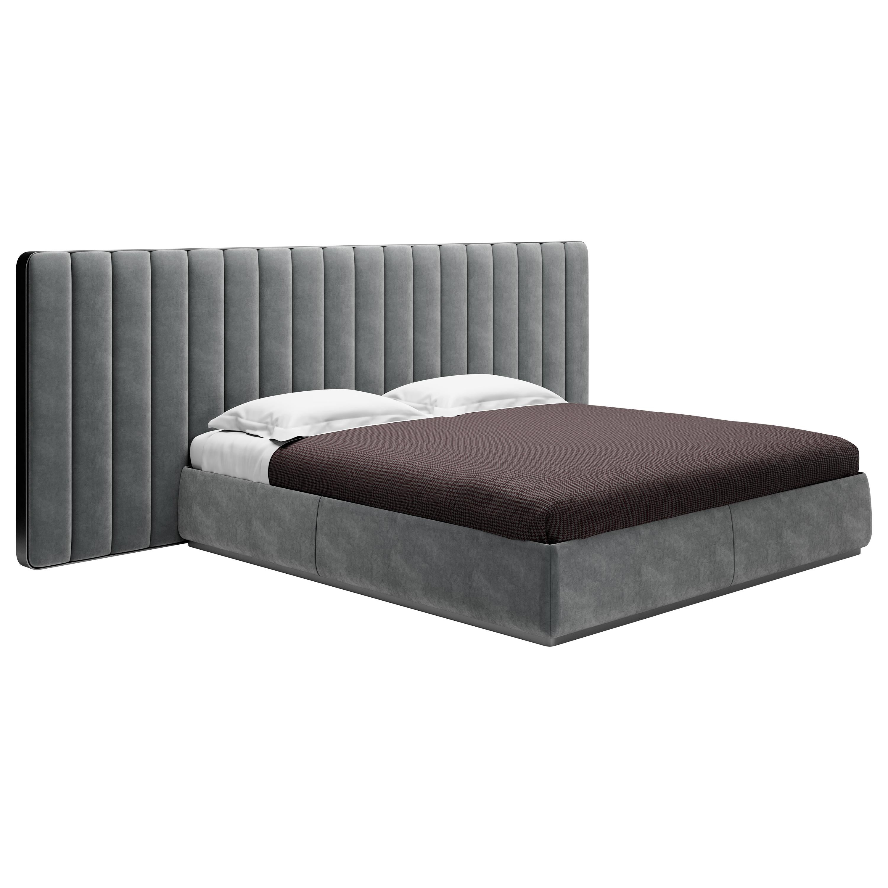 Contemporary King Size Bed Padded Headboard Metal Frame