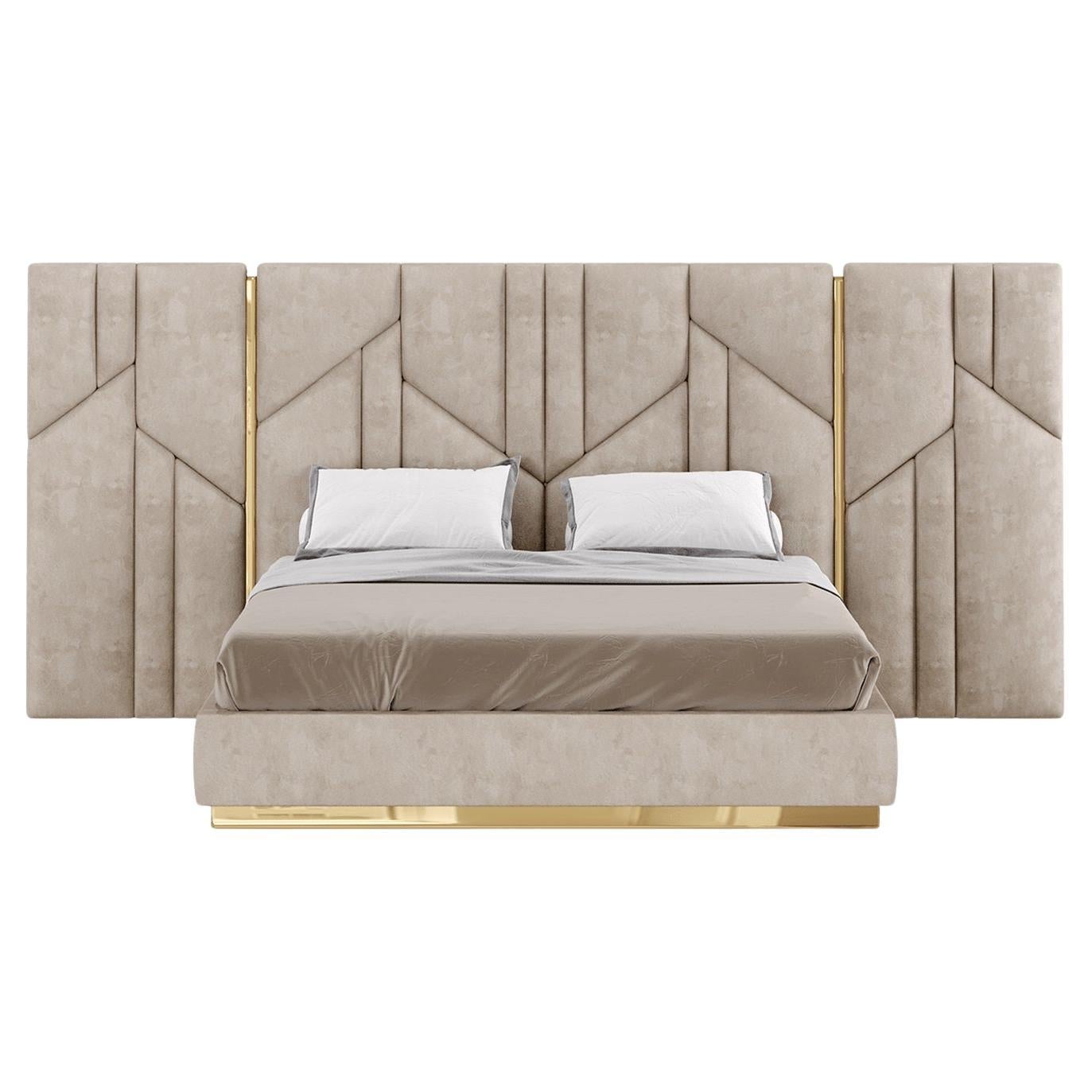 King Size Bett Ft. Luxuriöses geometrisches Kopfteil-Design mit Metallic-Akzenten