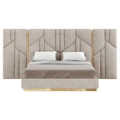 King Size Bed Ft. Luxurious Geometric Headboard Design With Metallic Accents