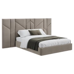 King-Size Bed with Upholstered Frame & Headboard In Velvet