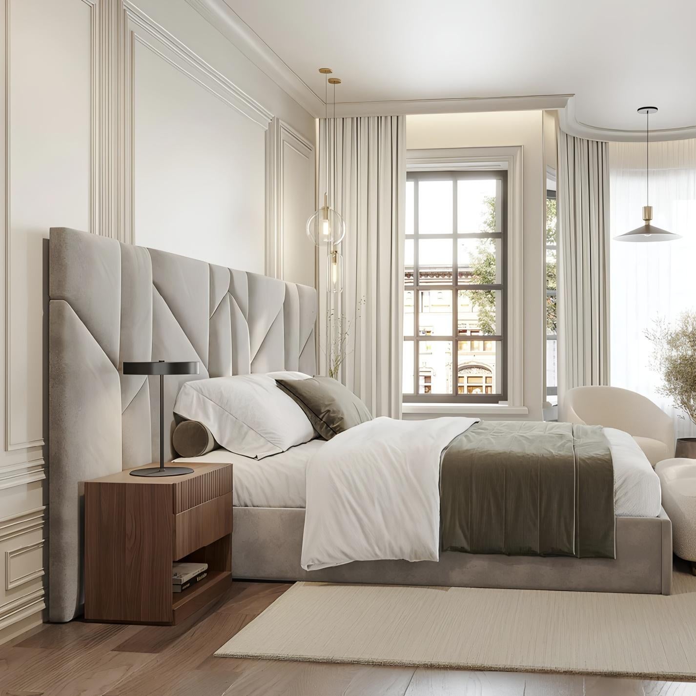 Américain Lit king size avec cadre et tête de lit tapissés en velours en vente