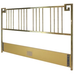 King Size Brass Headboard Bed by Mastercraft Greek Key Faux Bamboo