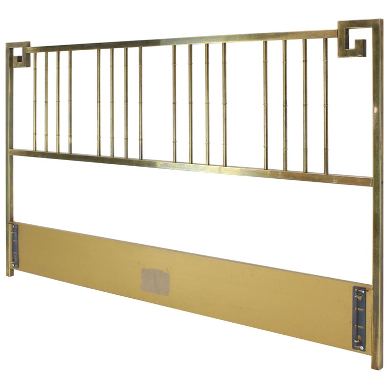 King Size Brass Headboard Bed by Mastercraft Greek Key Faux Bamboo at