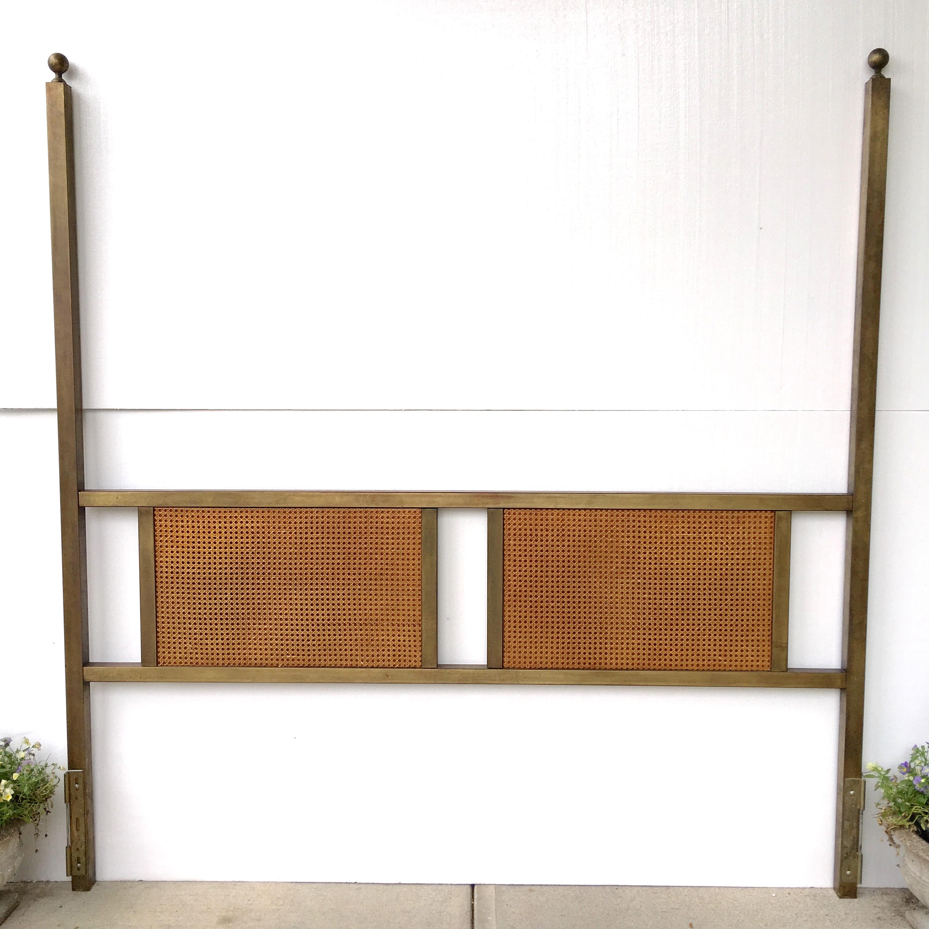 Patinated King-Size Bronze Two Poster Headboard with Caned Panels
