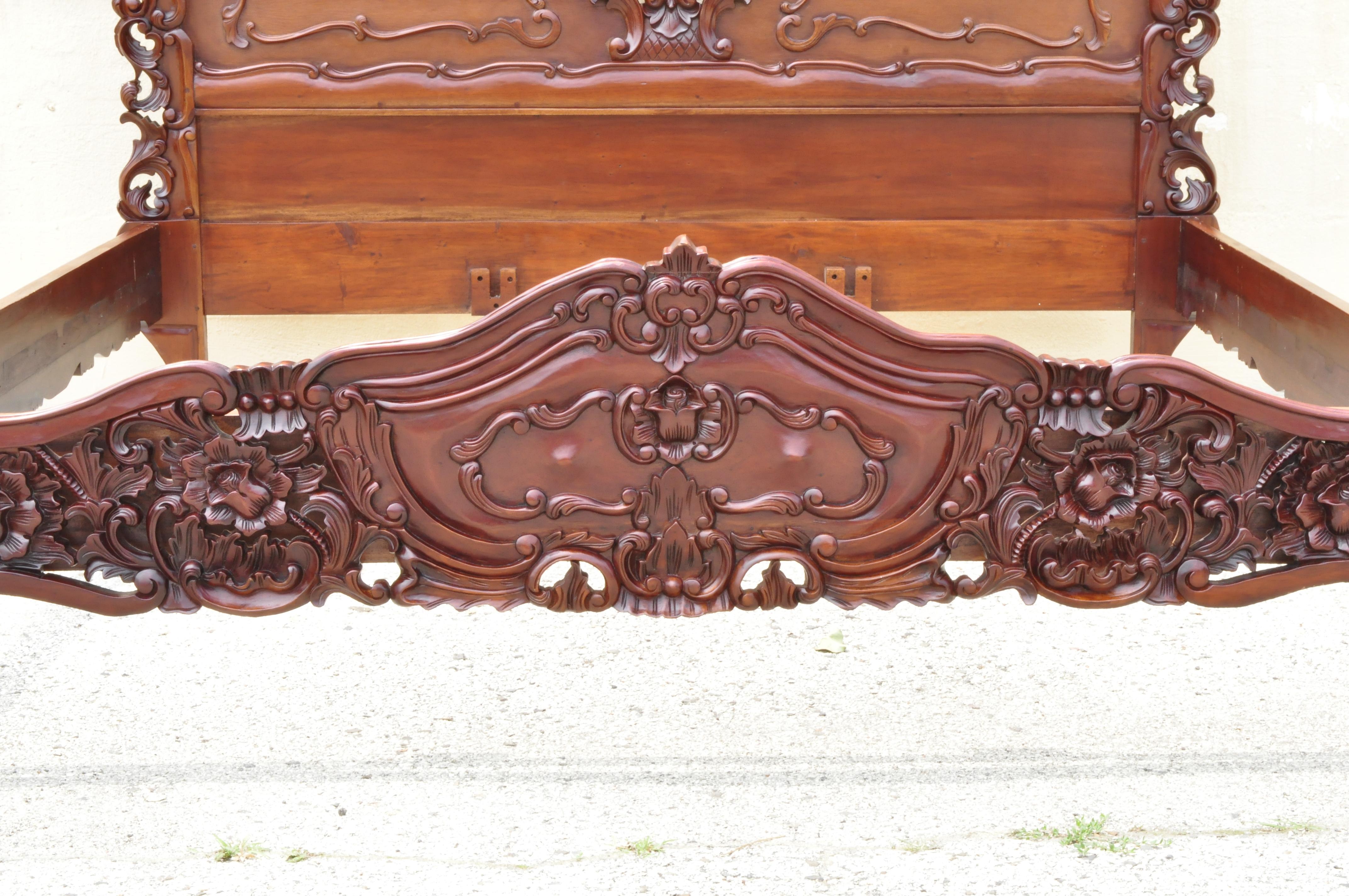 Asian King Size Carved Wood French Rococo Style Ornate Fancy Bed Frame
