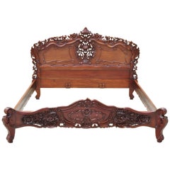 King Size Carved Wood French Rococo Style Ornate Fancy Bed Frame
