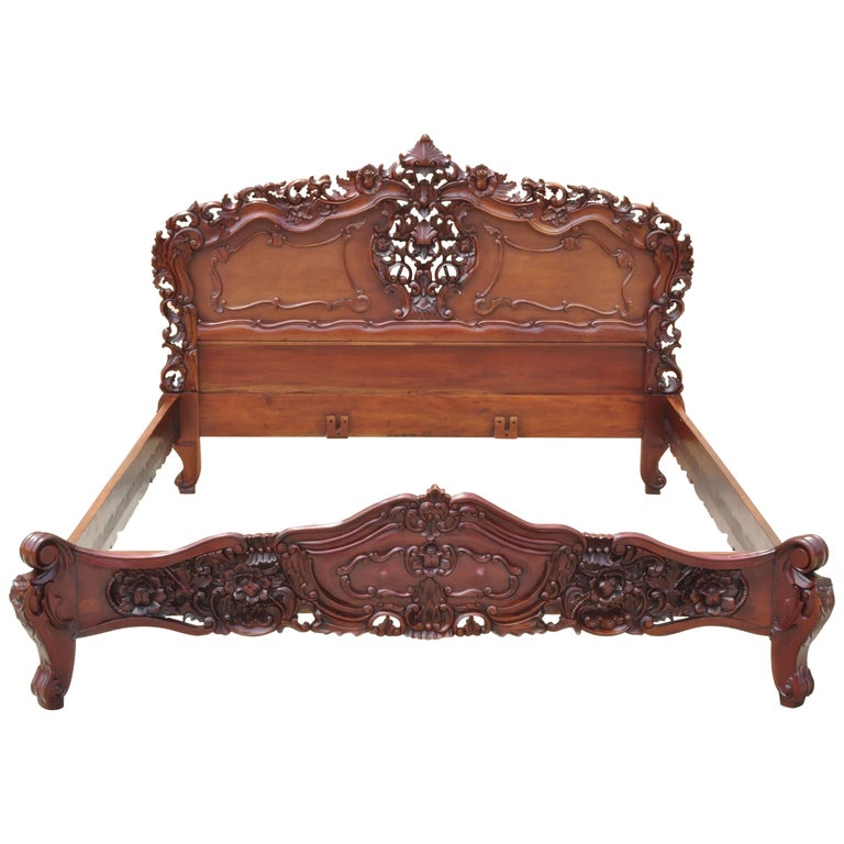 Carved Wood French Rococo Style Ornate, Carved Bed Frame King