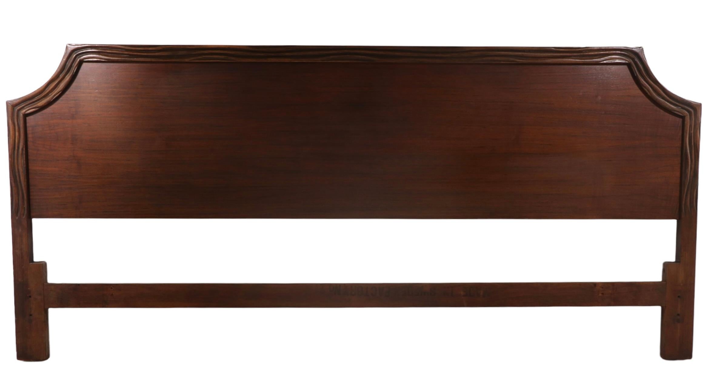 Hollywood Regency King Size Carved Wood Headboard by Edmond Spence Made in Sweden Ca. 1950's