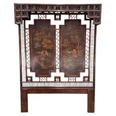 Used King Size Chinoiserie Rattan & Lacquered Canopy Headboard, by Henredon