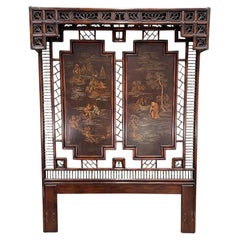 King Size Chinoiserie Rattan & Lacquered Canopy Headboard, by Henredon