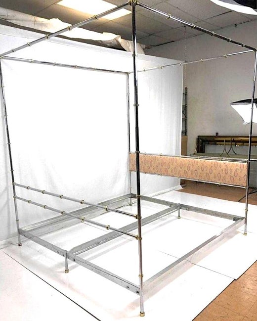 King Size Chrome And Brass Four Poster Canopy Bed At 1stdibs