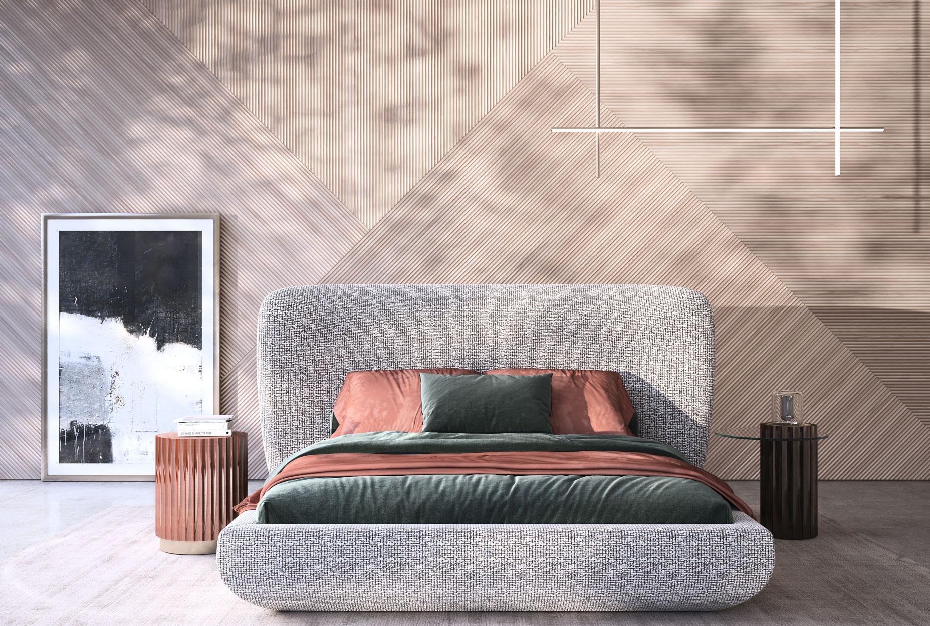 King Size 'Cottonflower' Bett komplett gepolstert in elfenbeinfarbenem Bouclé-Stoff (21. Jahrhundert und zeitgenössisch) im Angebot