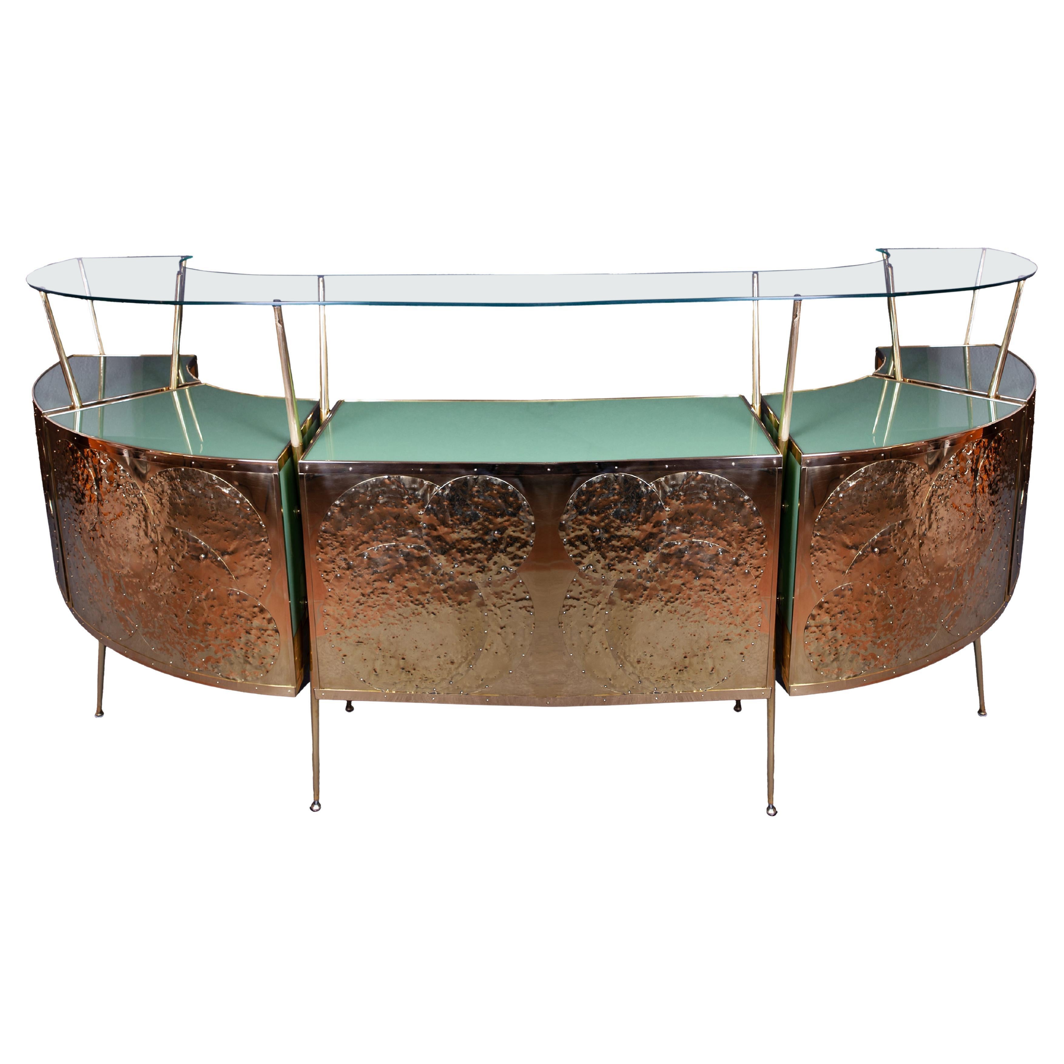 King Size Barra seca verde de cristal de Murano y latón inspirado en Gio Ponti Made in Italy