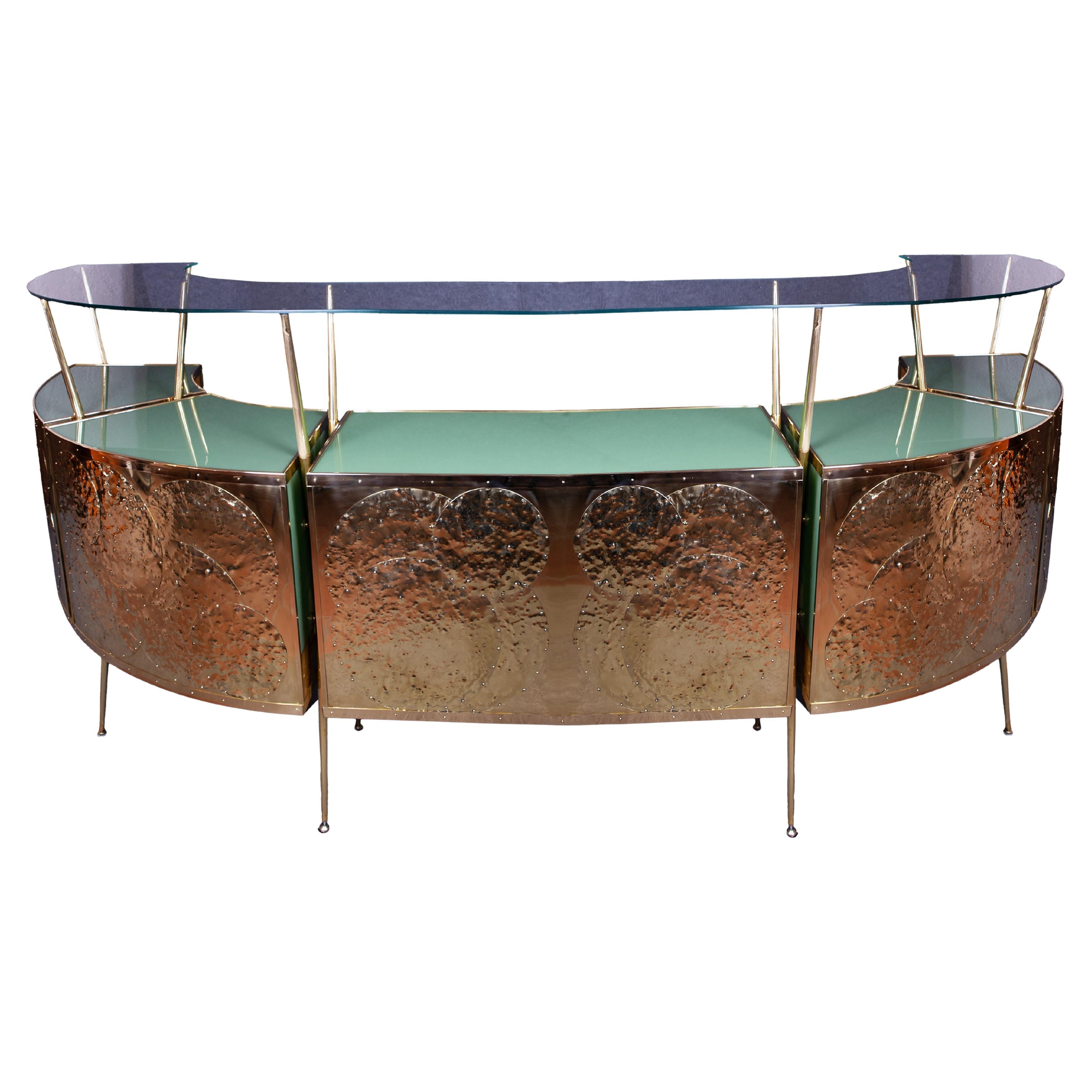 King Size Dry bar Green Murano Glass & Brass Gio Ponti-inspired Made in Italy JF