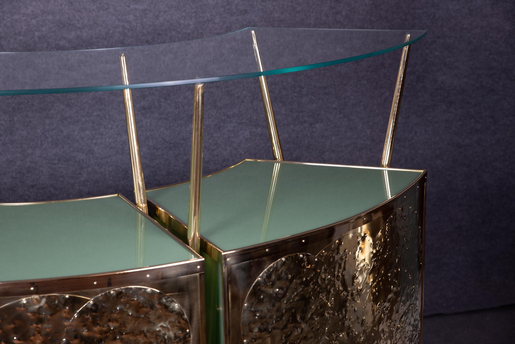 Mid-Century Modern King Size Dry bar Green Murano Glass & Brass Gio Ponti-inspired Made in Italy JF For Sale