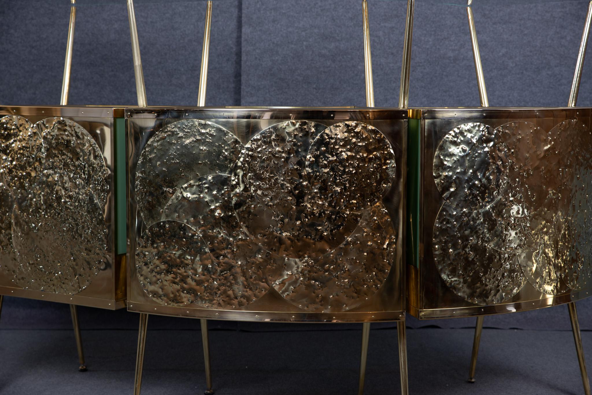 Italian King Size Dry bar Green Murano Glass & Brass Gio Ponti-inspired Made in Italy JF For Sale