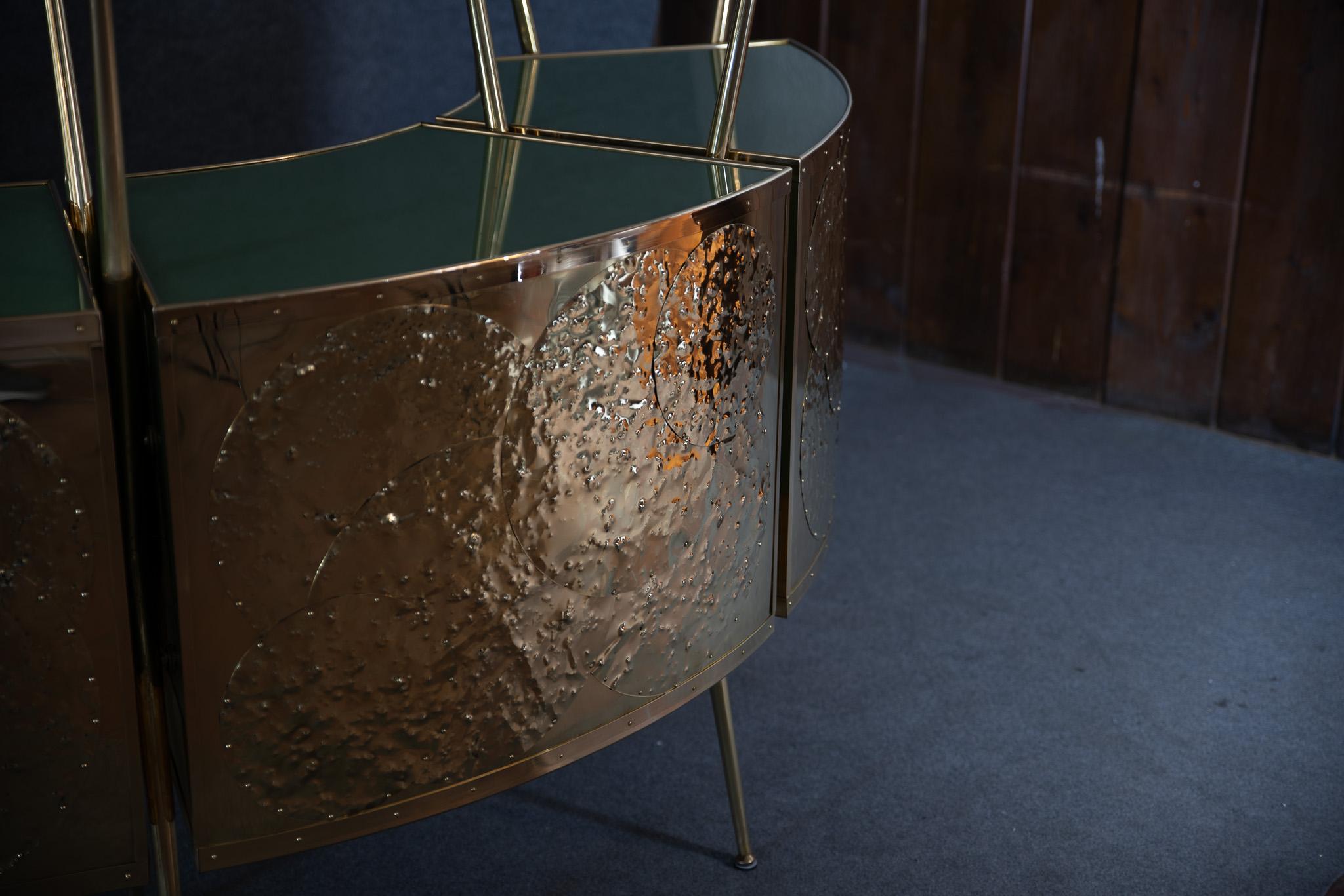 King Size Dry bar Green Murano Glass & Brass Gio Ponti-inspired Made in Italy JF For Sale 2