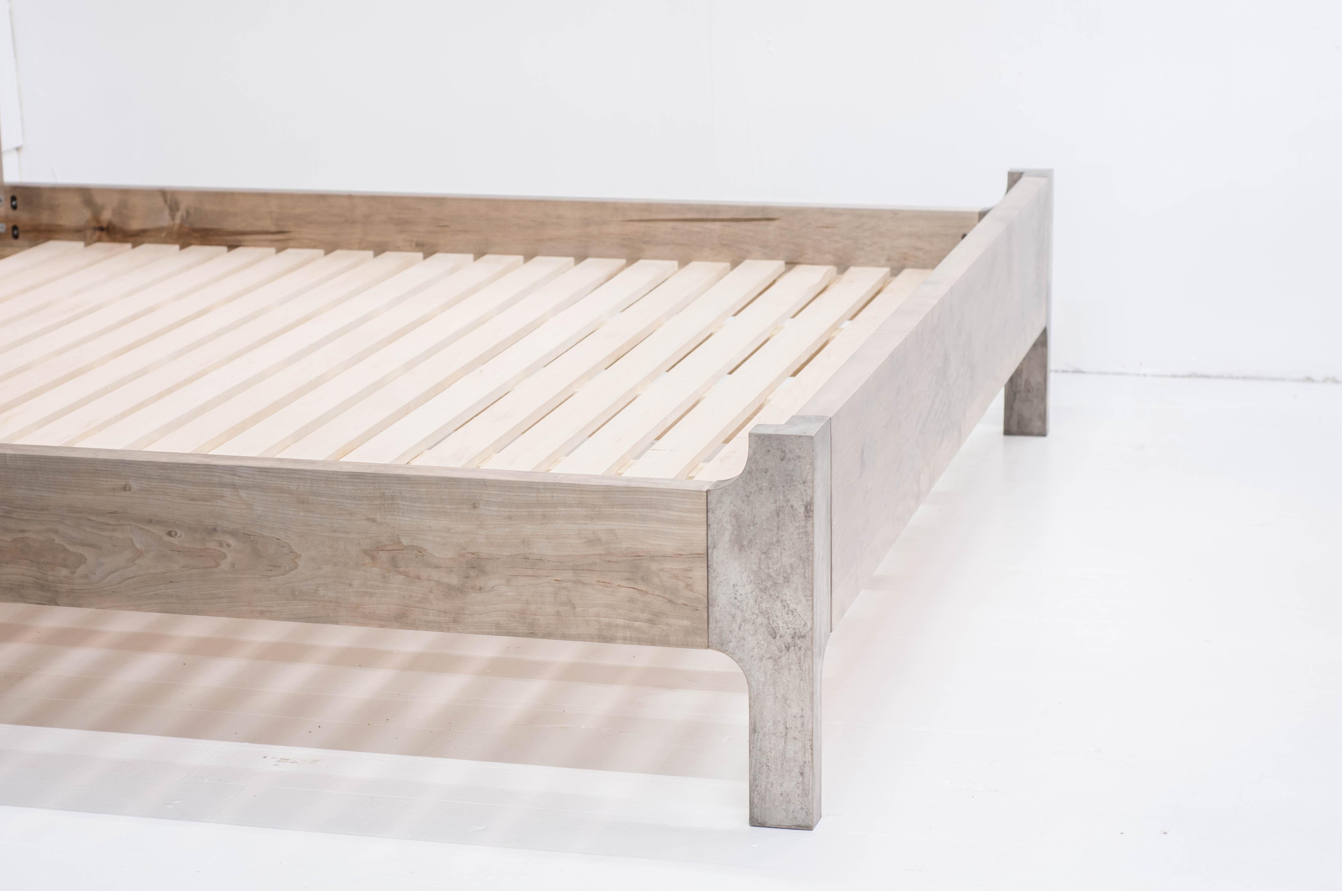 Goby bed is a bed in the shaker body of work from the studio at Jeff Martin Joinery. Experimenting further with the interface between materials, the design is hinged on centuries old draw-bore bed frame construction. But performed in cast