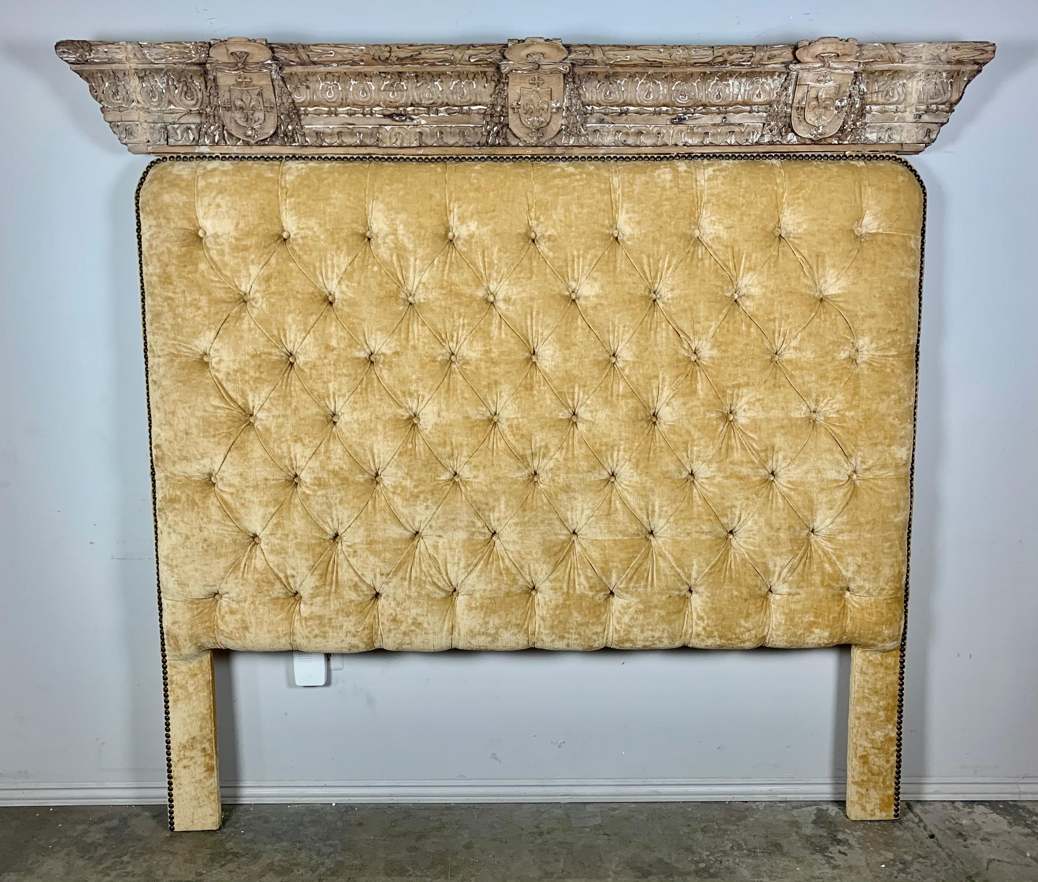 King Size Headboard with 19th Century Carving For Sale 5
