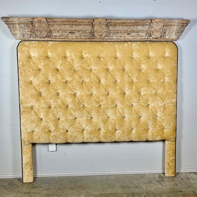 King Size Headboard with 19th Century Carving For Sale at 1stDibs