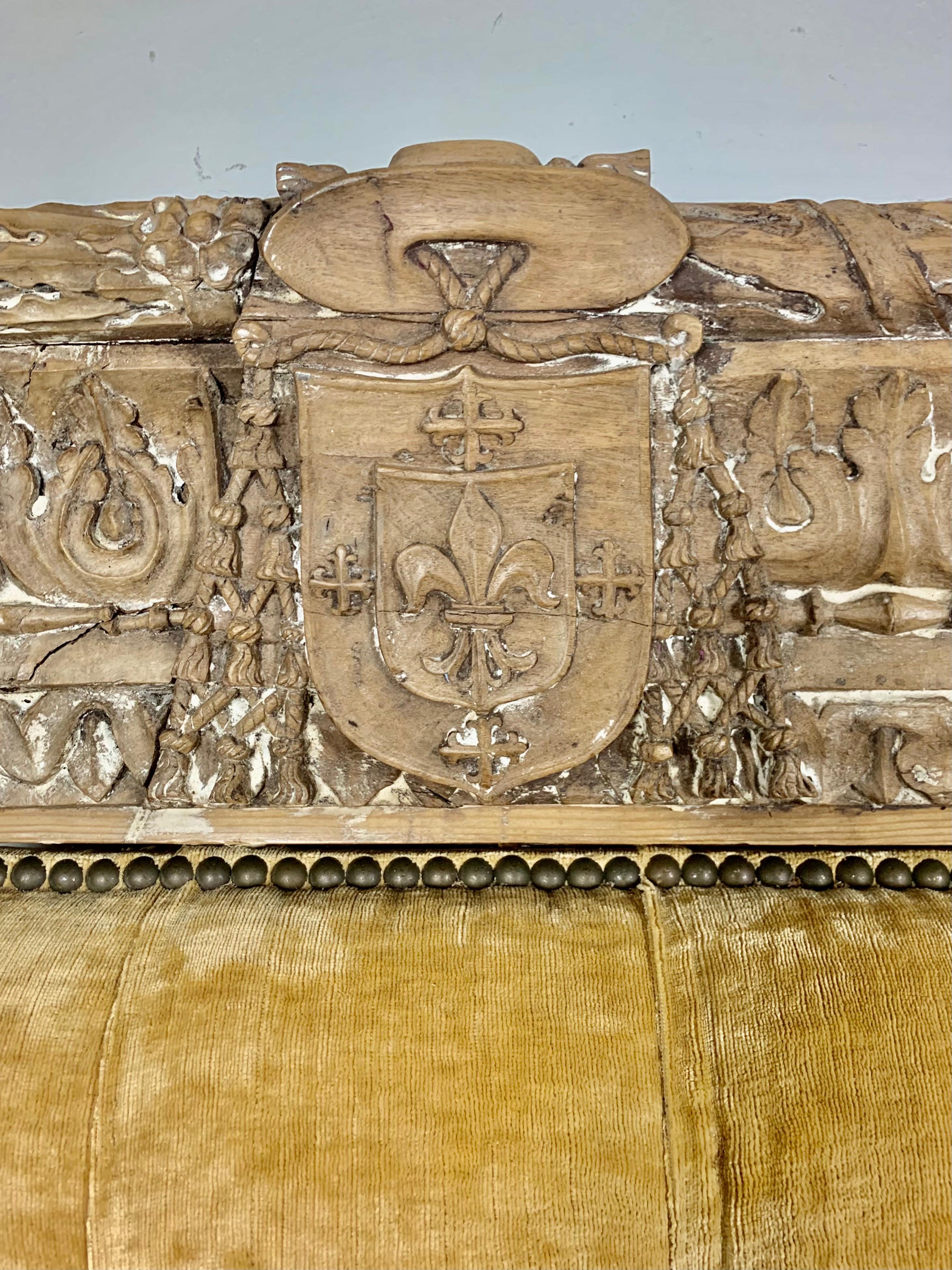 King Size Headboard with 19th Century Carving In Distressed Condition For Sale In Los Angeles, CA