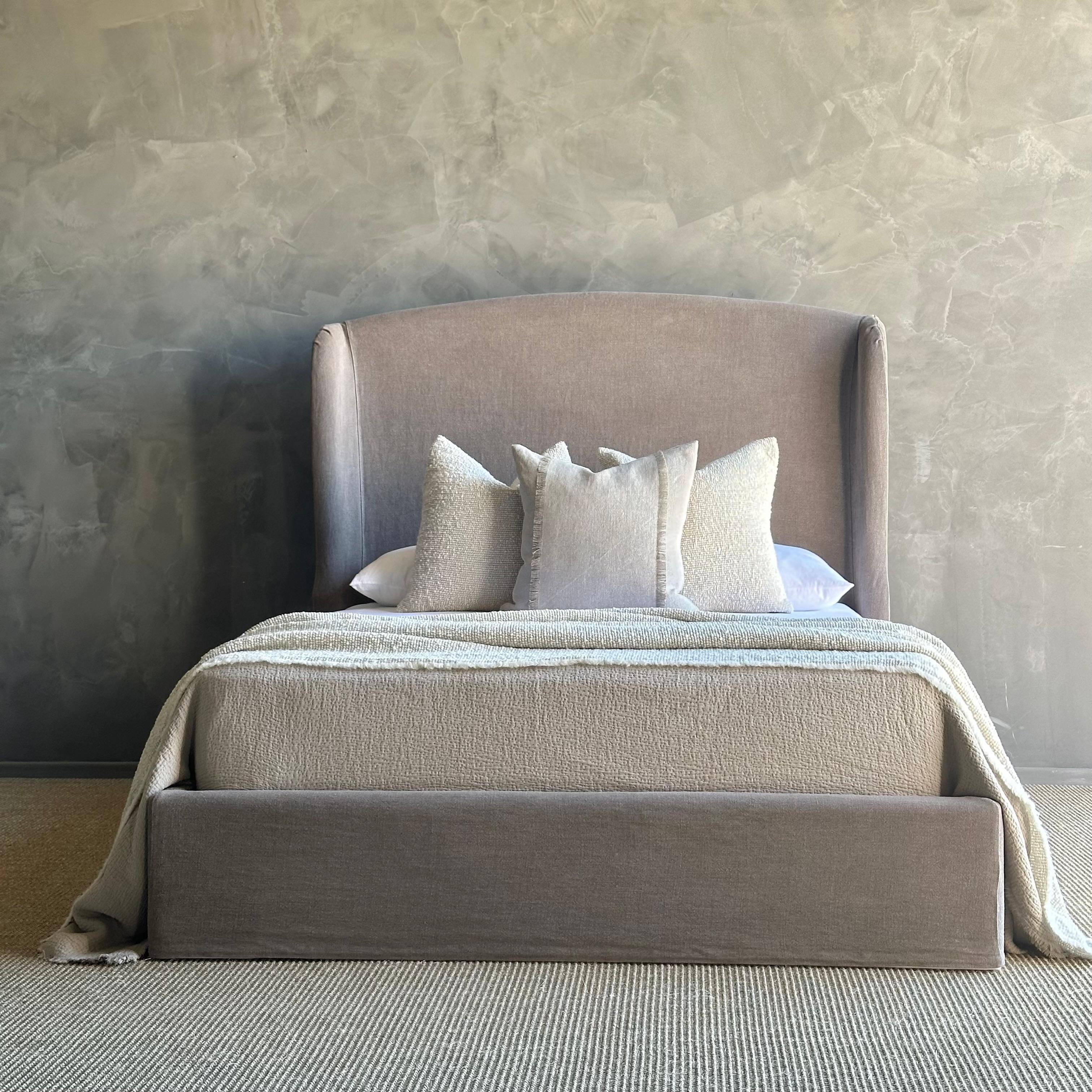 Standard King Size
Introducing the Brussels Slip Covered Bed crafted with beautiful 100% linen in a taupe grey shade called Ecorcé.  The slip covred linen bed offers a relaxed yet sophisticated allure. The stone wash finish adds a touch of elegance.