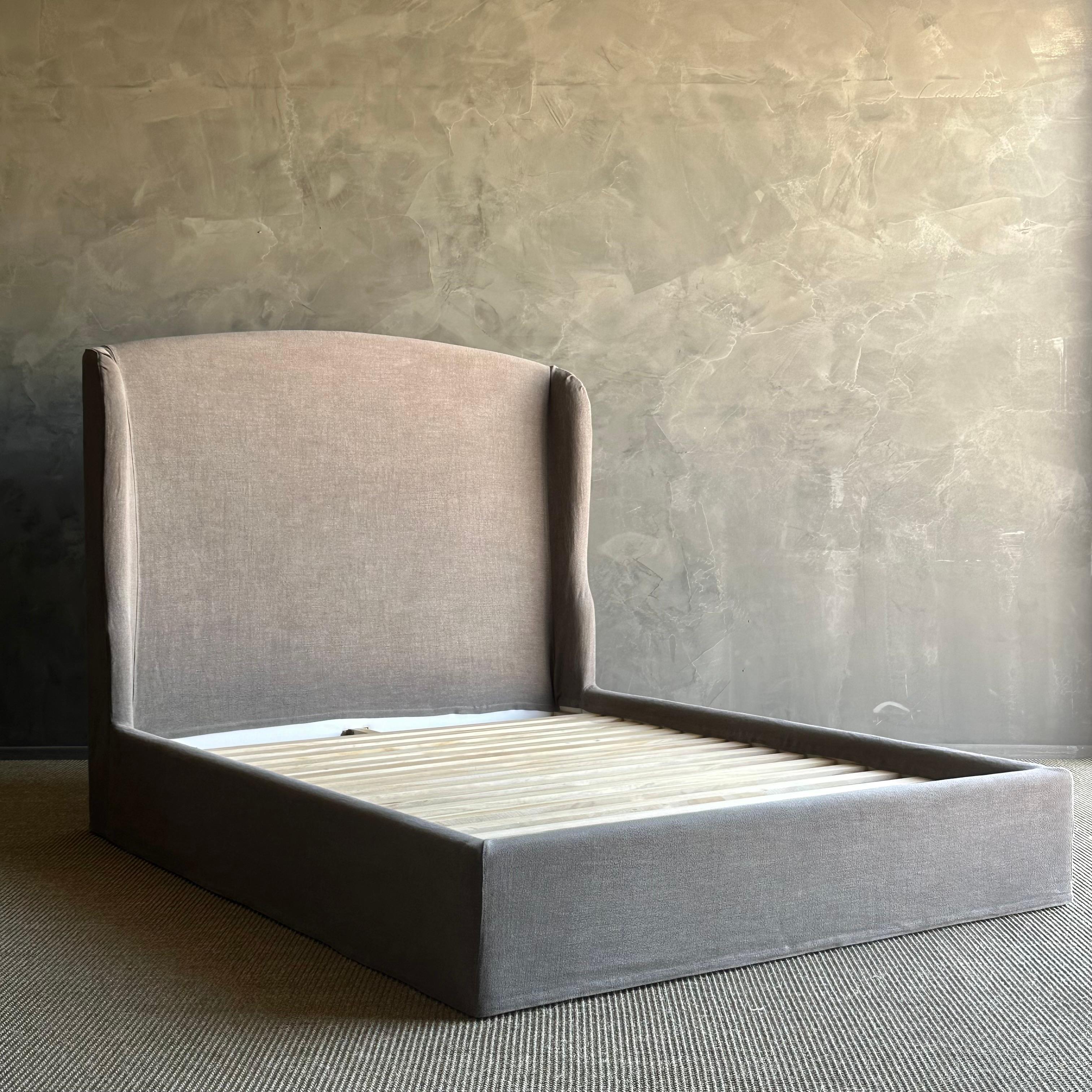 King Size Linen Slip Covered Bed For Sale 1