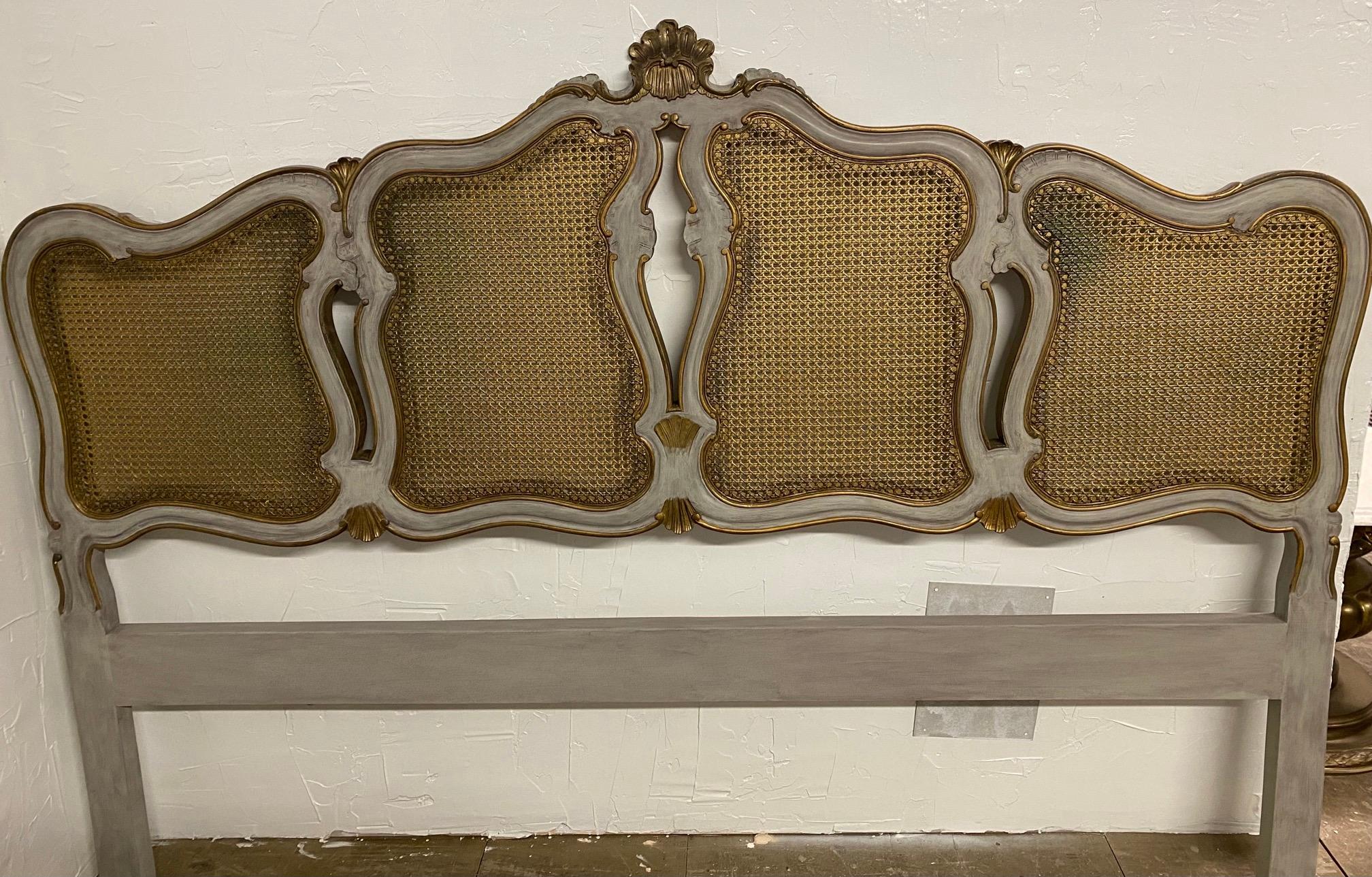 Carved King Size Louis XV Style Caned Headboard
