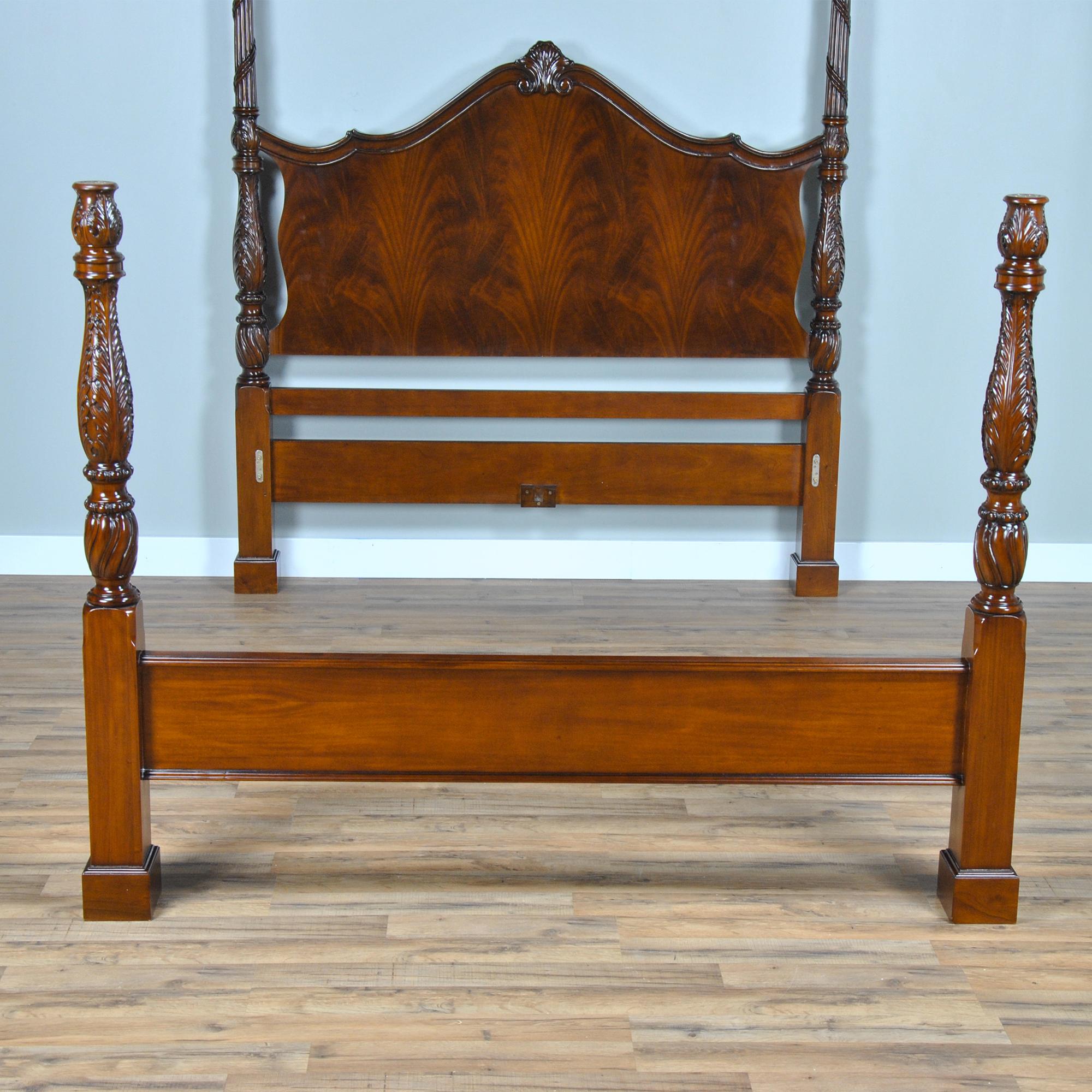 Hand-Carved King Size Mahogany Four Poster Bed For Sale