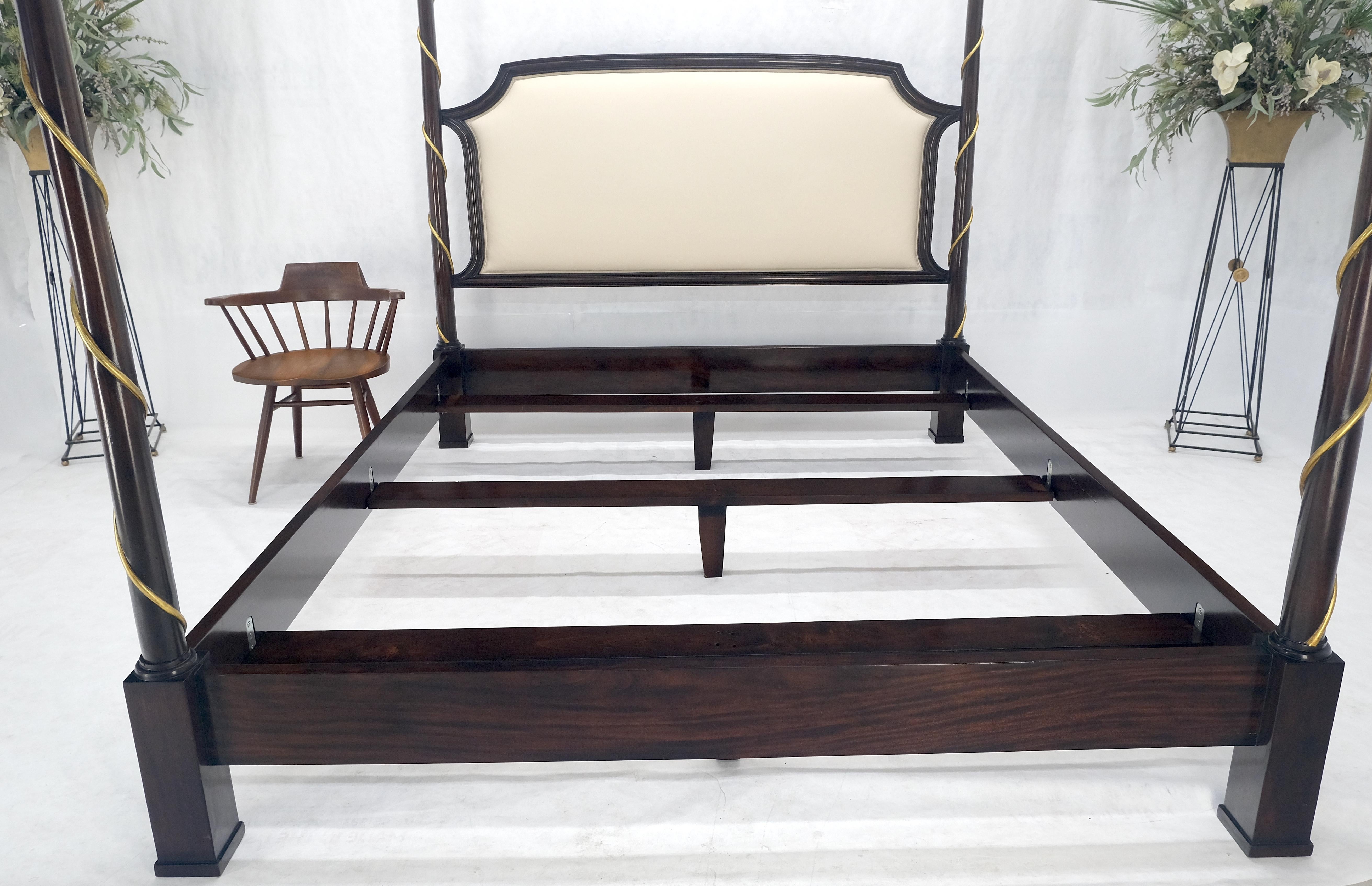King Size Mahogany Gold Leaf Spiral Decoration Tufted Headboard Poster Bed MINT 8