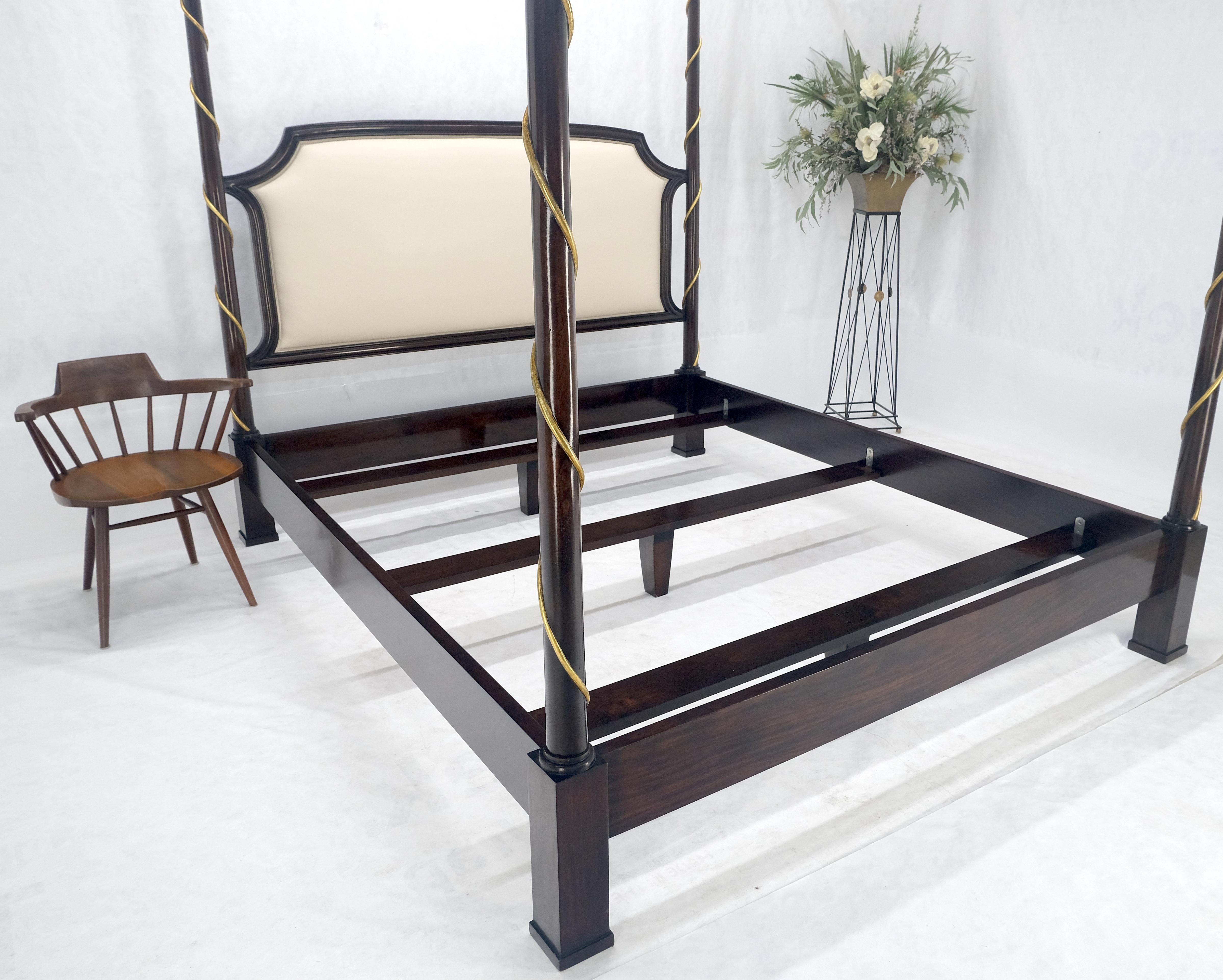 King Size Mahogany Gold Leaf Spiral Decoration Tufted Headboard Poster Bed MINT 9