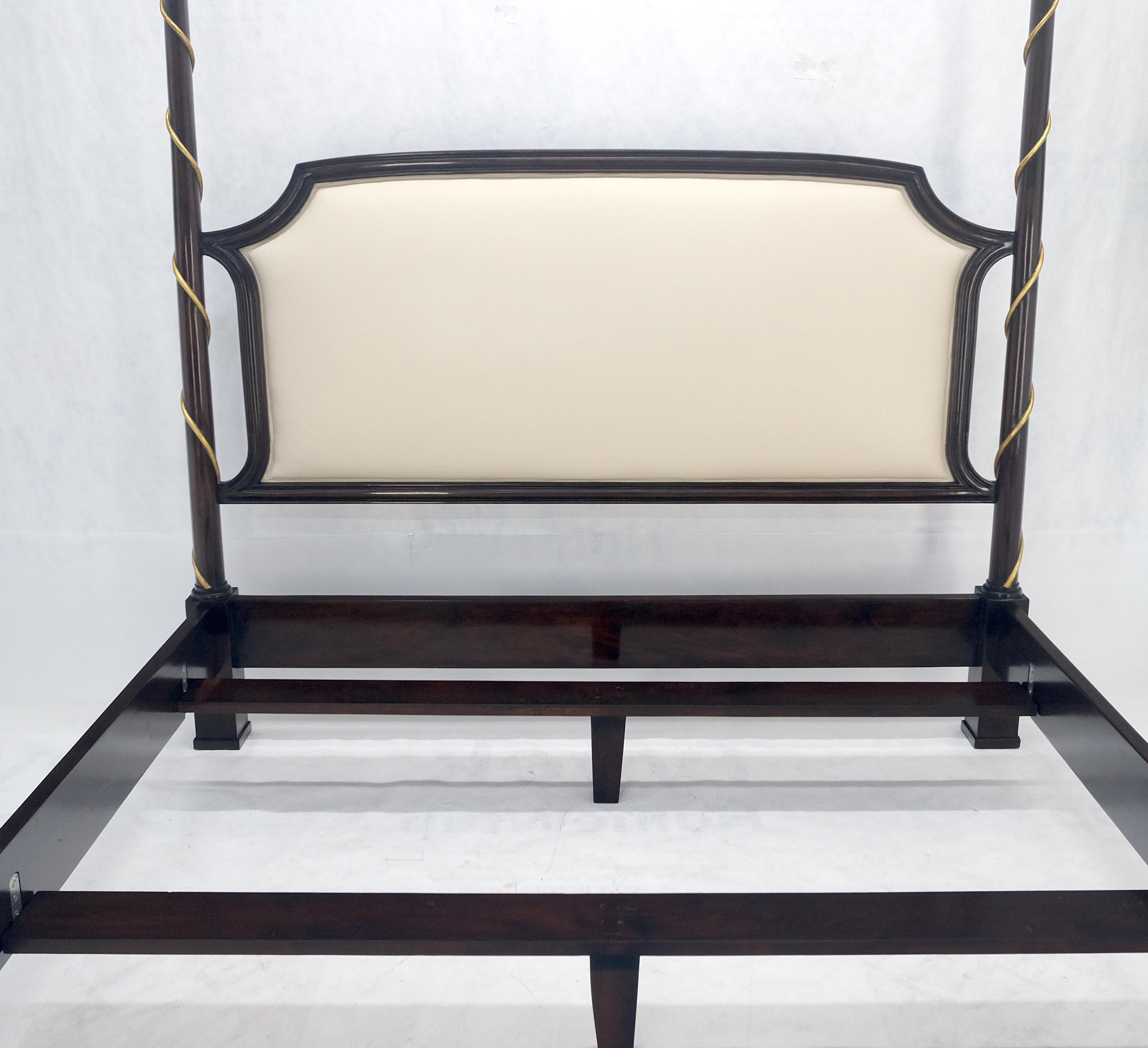 King Size Mahogany Gold Leaf Spiral Decoration Tufted Headboard Poster Bed MINT 1