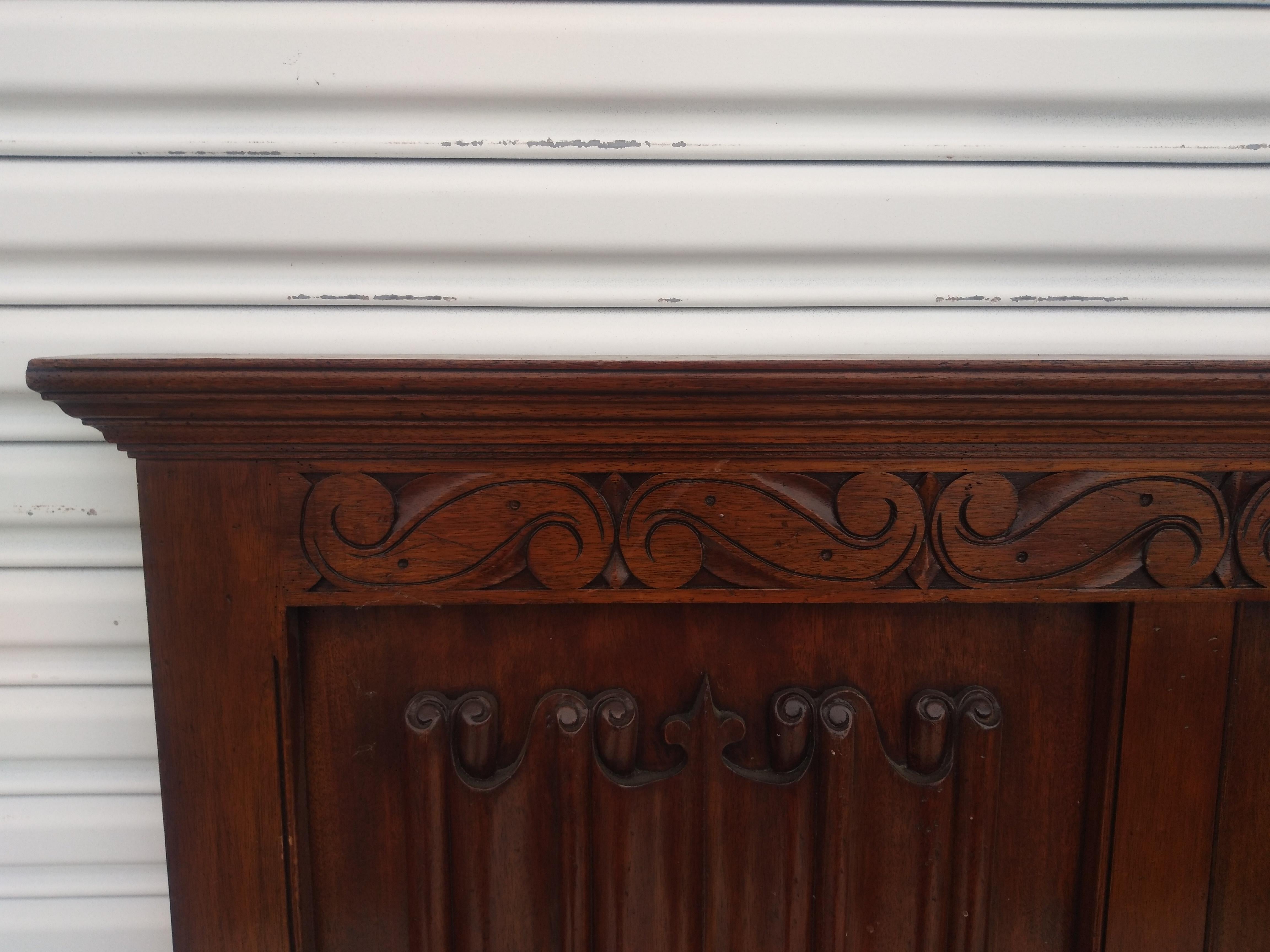 Neoclassical Revival King Size Mahogany Headboard with Scrolled Panels For Sale