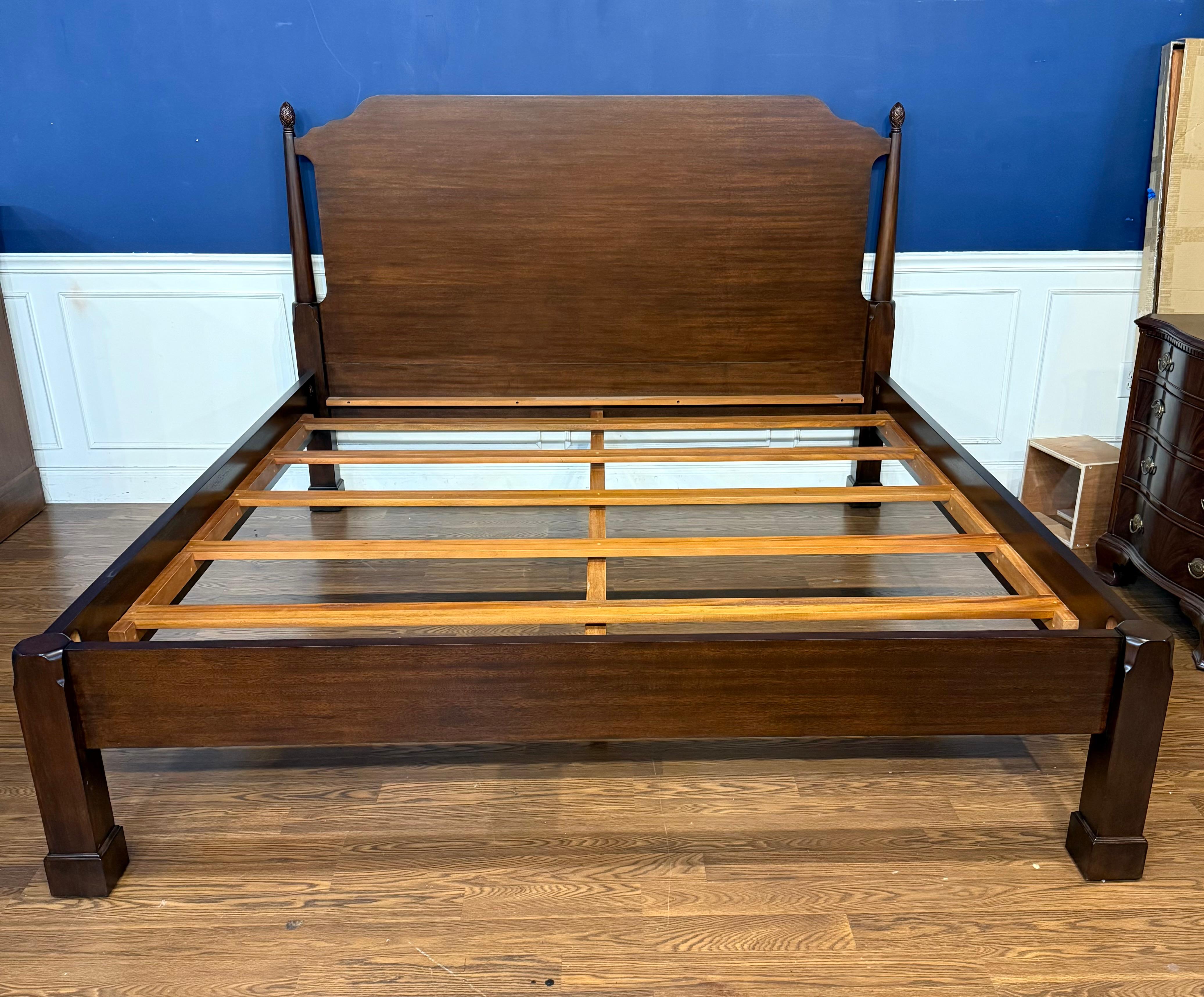 This is a new traditional king size mahogany Low Post Bed by Leighton Hall Furniture. Its design was inspired by poster beds from the Regency period and features simple round tapered posts and a straight grain mahogany headboard.

Approximate