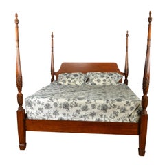 King Size Mahogany Rice Carved Poster Bed by Leighton Hall