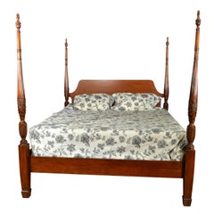 Antique King Size Mahogany Rice Carved Poster Bed by Leighton Hall