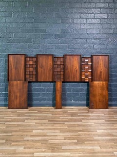 King Size Mid-Century Modern Brutalist Walnut Headboard