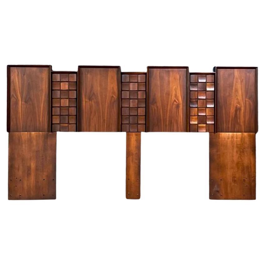 King Size Mid-Century Modern Brutalist Walnut Headboard